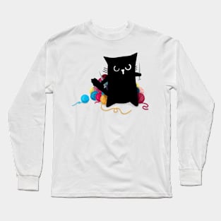 Black Cat Defending Yarn Stash Long Sleeve T-Shirt